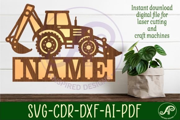Backhoe Loader Construction Vehicle Name Sign SVG Files