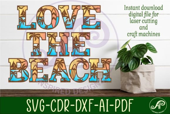 Beach Theme Alphabet Set: 3-Layer Laser Cut Files