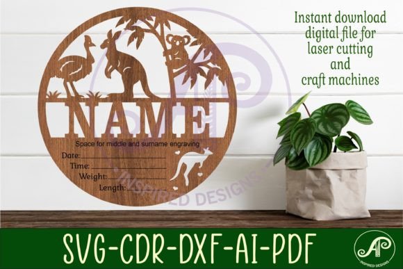 Cute Australian Animals Newborn Baby Stats Template