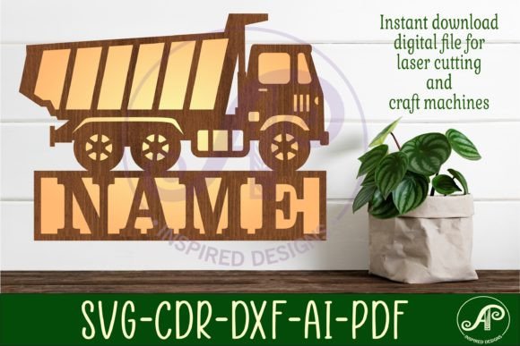 Dump Truck Construction Vehicle Namesign: Designer Wall Art