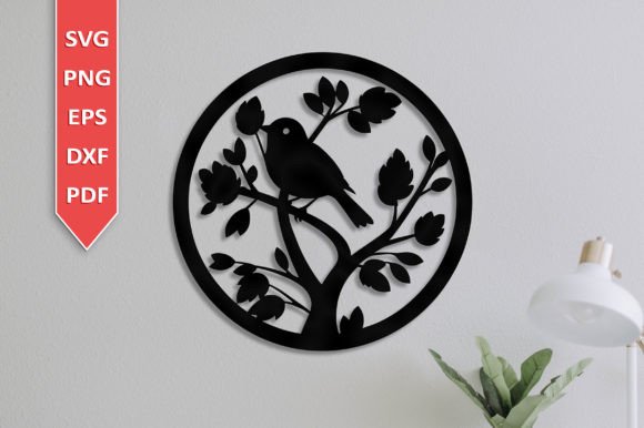 Elegant Bird on Branch Laser Cut Wall Decor SVG Design