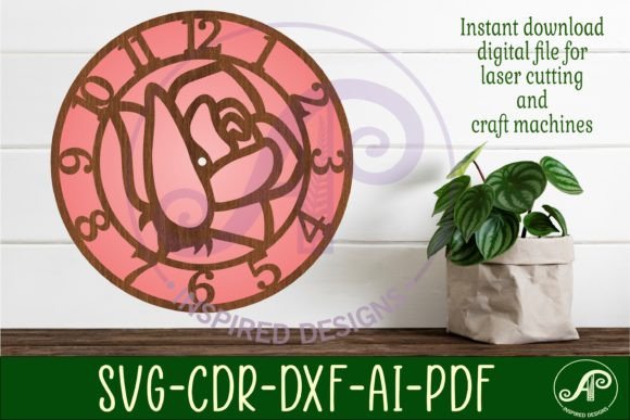 Elegant Rose Wall Clock Laser Cut Files, SVG for Crafting