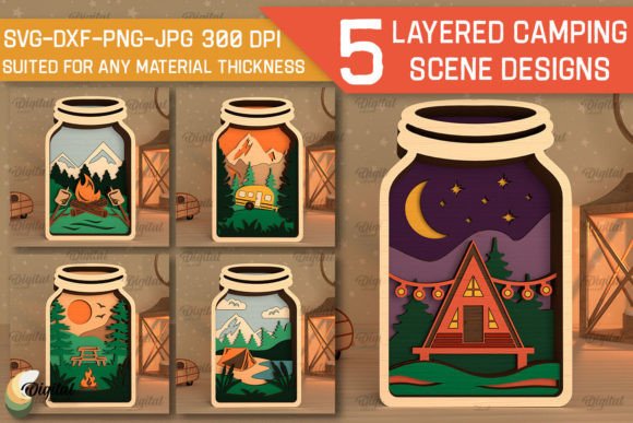 Layered Camping Scene Laser Cut Bundle for Creative Projects