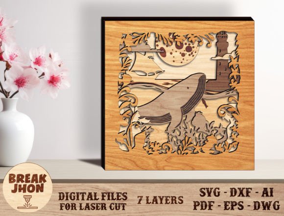 Layered Whale Cut File: A Stunning 3D Design Asset