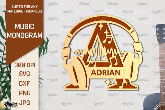 Letter A SVG Music Monogram Laser Cut Designs