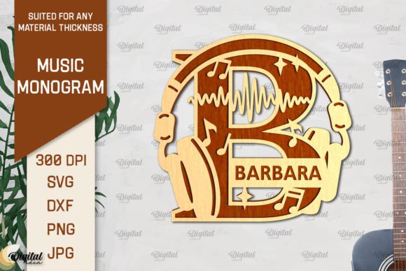 Letter B SVG: Music Monogram Laser Cut Design