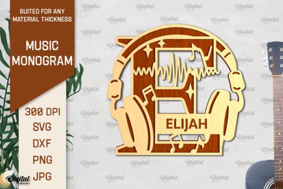 Letter E SVG: Music Monogram Laser Cut Design