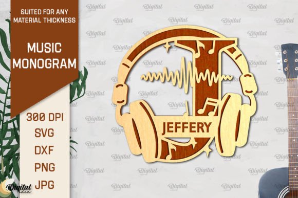 Letter J SVG Music Monogram Laser Cut for Creative Design