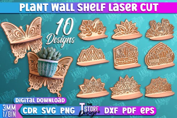 Modern Plant Wall Shelf Laser Cut Design Bundle