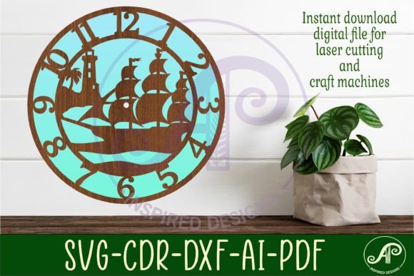 Nautical Scene Wall Clock Laser Cut File