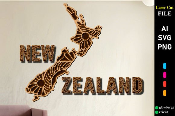 New Zealand Country Mandala Wooden Map
