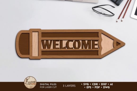 WELCOME Decorative Laser Cut Pencil: Creative Design Files